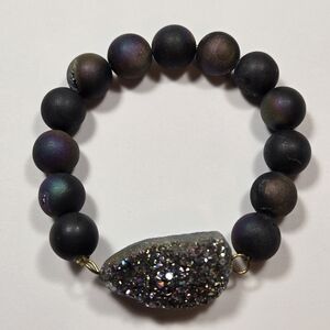 Iridescent Black Purple Rainbow Druzy Stretch Bracelet